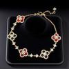 Hui Zhi Yi S925 Silver Four-Leaf Clover Red Agate Adjustable Bracelet for Women