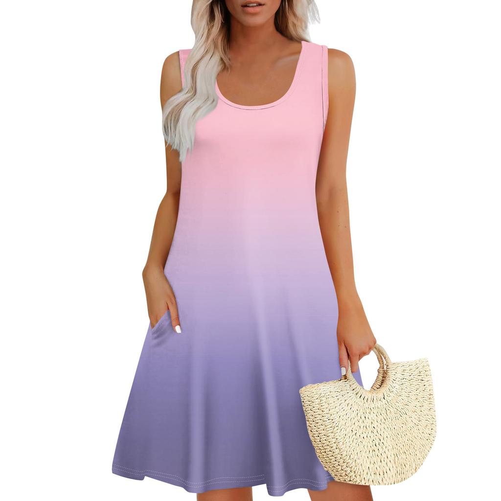 Женские летние платья, свободные сарафаны без рукавов с U-образным вырезом и карманами