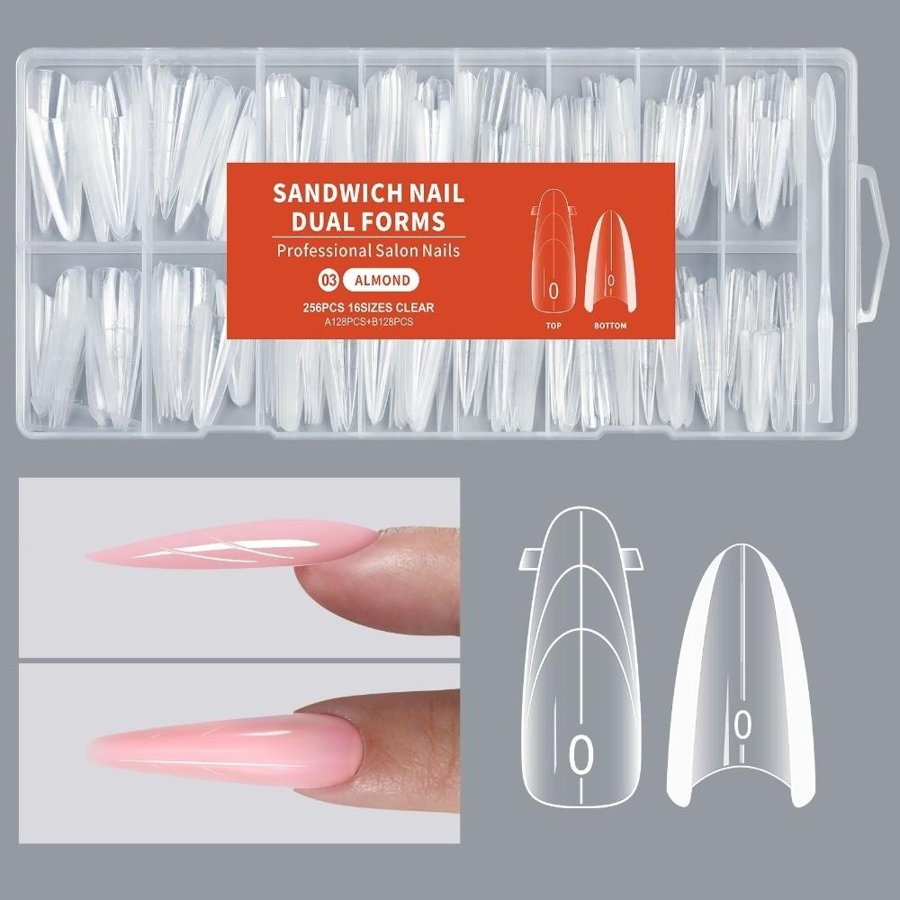 256Pcs/Box Transparent Nail Sandwich Dual Form DIY Tips Nail Extension Form New Nail Tips
