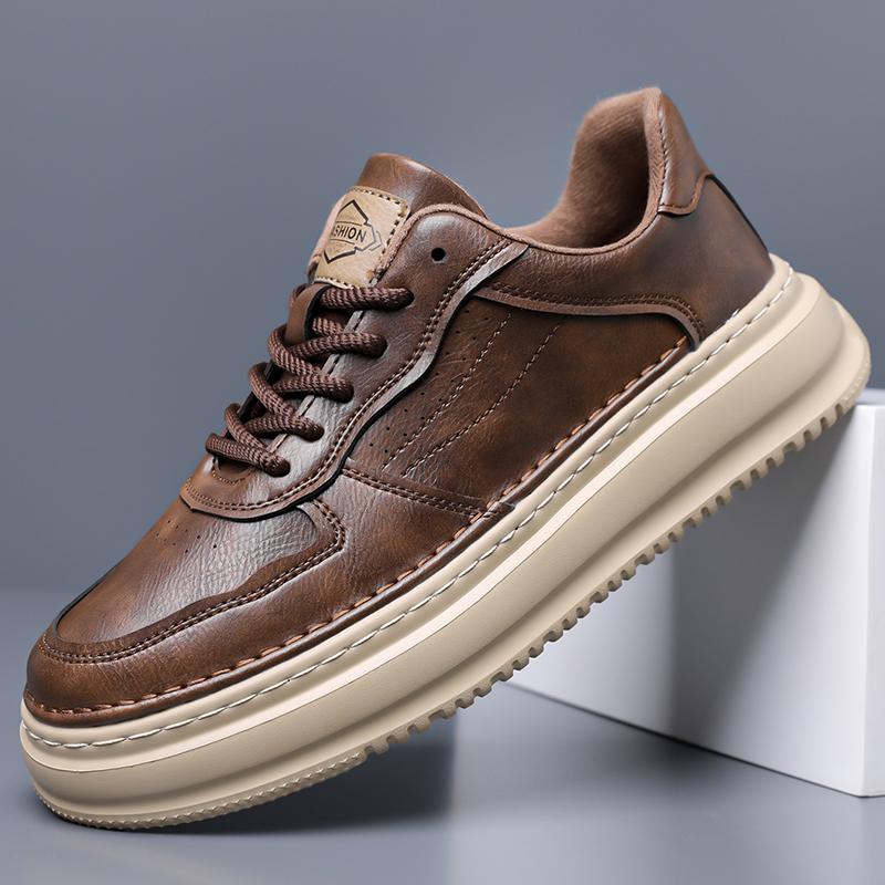 Удобные туфли на толстой подошве в британском стиле, уличные нескользящие кеды для скейтборда на шнуровке, дизайнерские мужские повседневные кожаные туфли