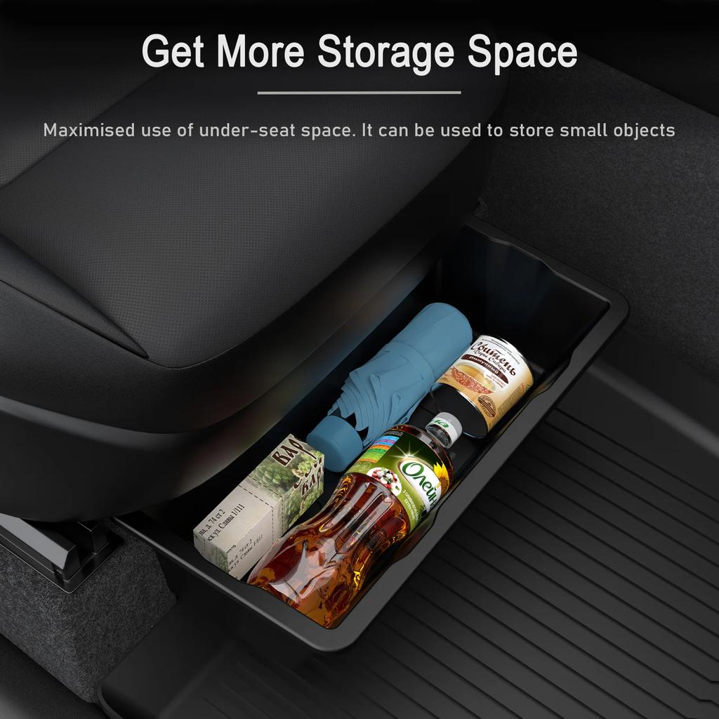 Underseat Storage Box for Tesla Model Y Juniper 2025 Seats Drawer Tray Push Pull Center Console Organizer Interior Accessories