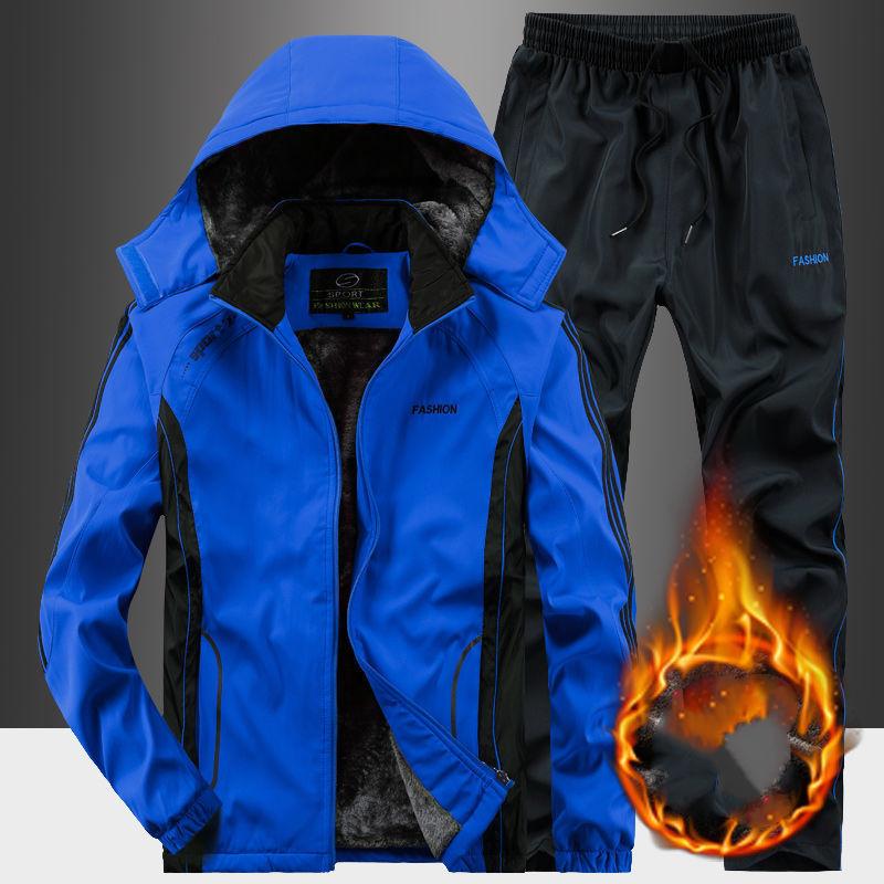 Мужской комплект из 2 предметов для снега больших размеров: кардиган с капюшоном и длинными рукавами + теплые штаны