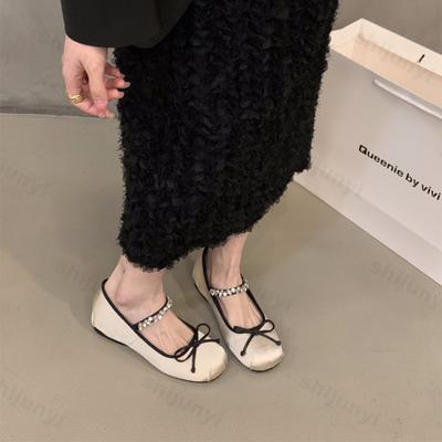 Женские туфли Мэри Джейн Весна Осень Бант Стразы Балетки Удобные Слипоны Увеличение Роста Уличные Балетки