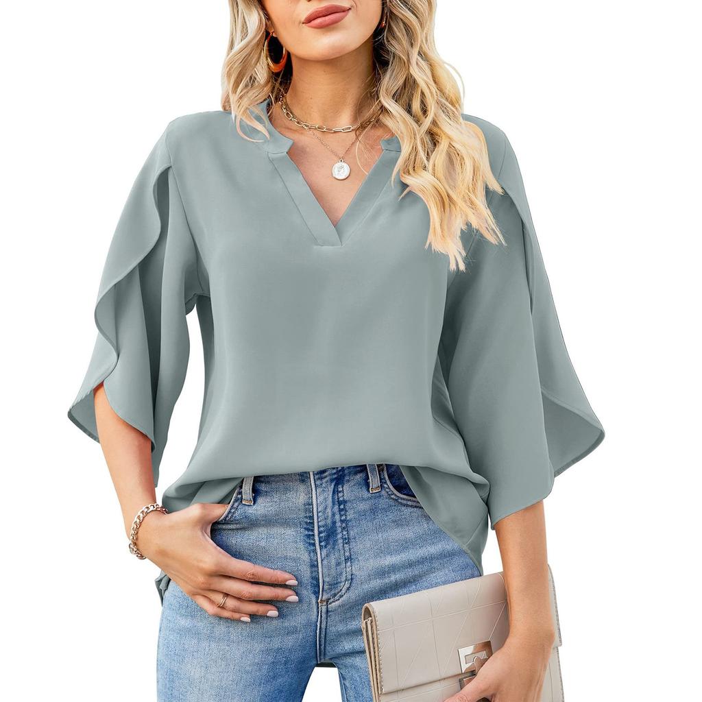 2023 Summer Women's Top Loose V-neck Chiffon Shirt