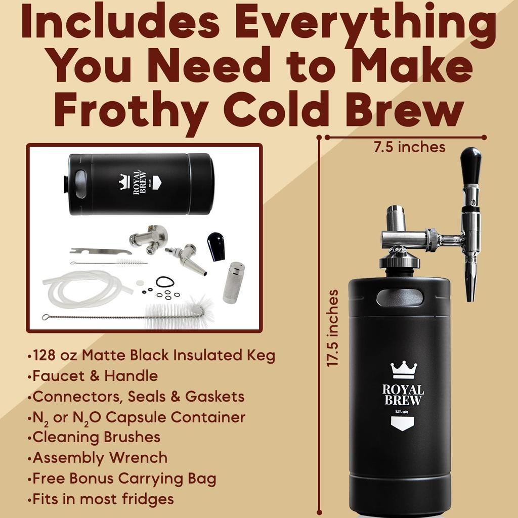 Royal Brew Nitro Cold Brew Coffee Maker Home Keg Kit System Черный Японский дистрибьютор (Матовый 3800млмл) [Авторизованный продукт]