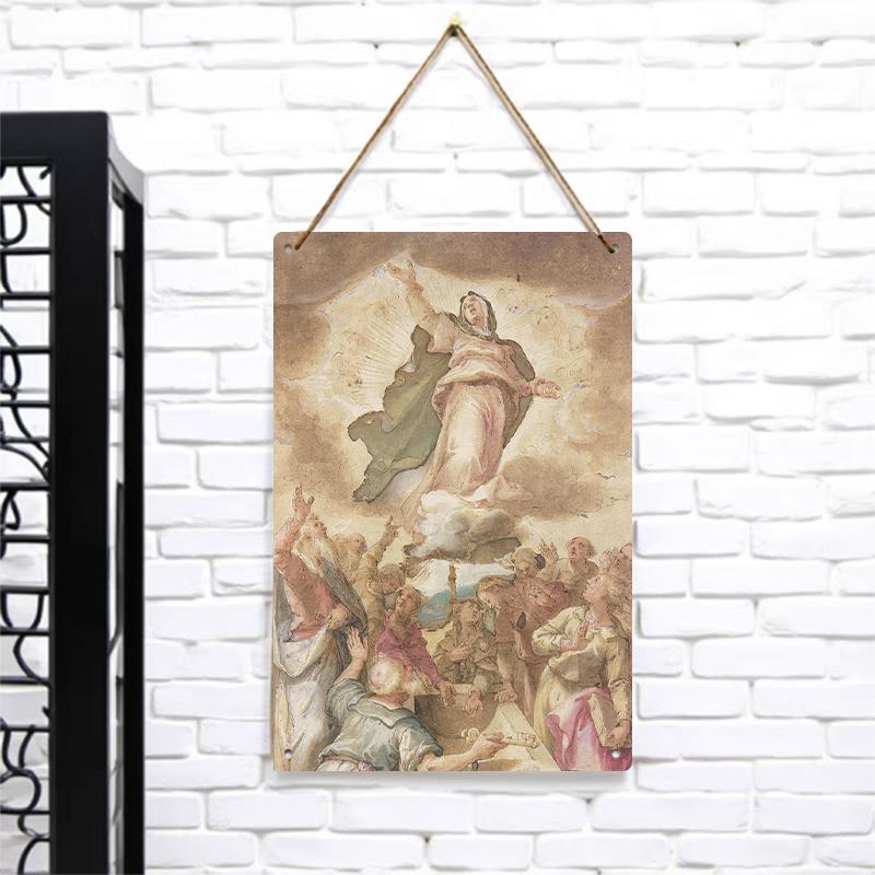 The Assumption of Mary Religious Oil Painting Style Iron Painting European Retro Metal Wall Hanging Decor