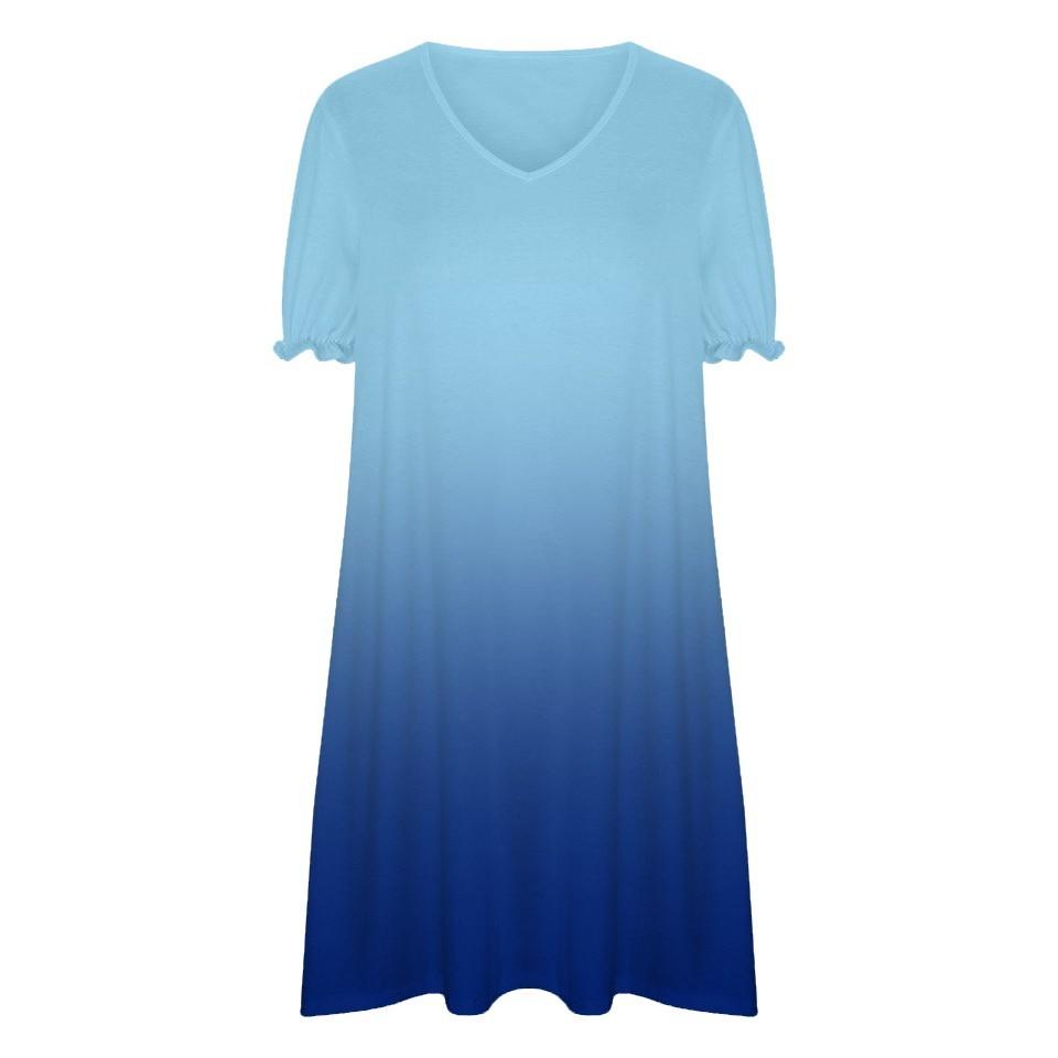 Women's Summer Fashion Gradient Color V-neck Petal Sleeve Short Sleeve Pocket Dress