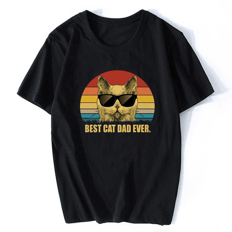 Vintage Retro Best Cat Dad Ever Fathers Day Idea Funny Rock TShirt Unisexs Clothing Streetwear T Shirt Summer Tops Oversize tee
