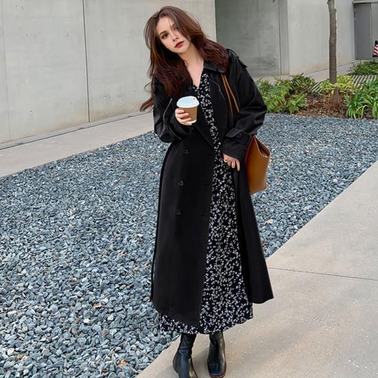 Spring Autumn Women's Streetwear Loose Trench Coat Midi Length Elegant Women's Windbreaker Coat Casual Double Breasted Tops