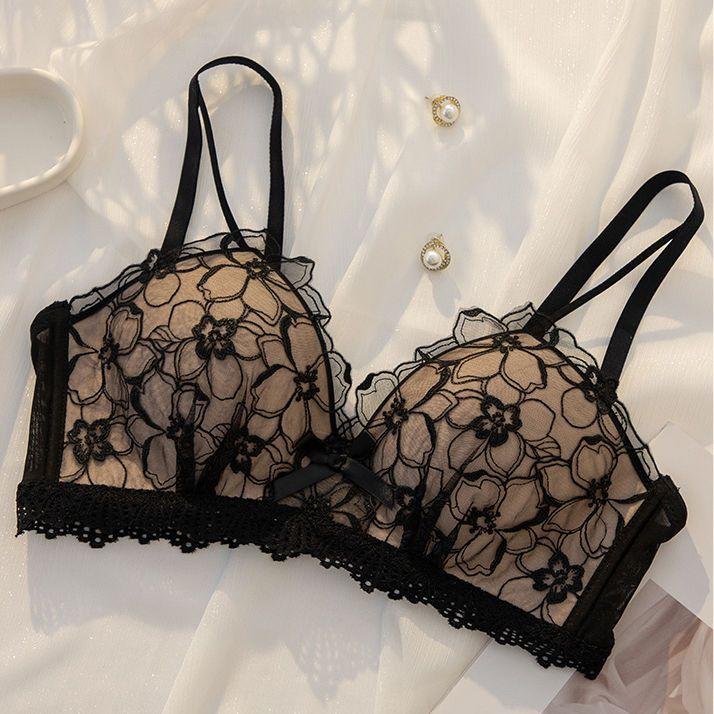 Бюстгальтеры для большой груди Цветочные кружевные Пуш-ап бюстгальтеры для женщин Регулируемое беспроводное нижнее белье Женское нижнее белье Модные милые бюстгальтеры для девушек