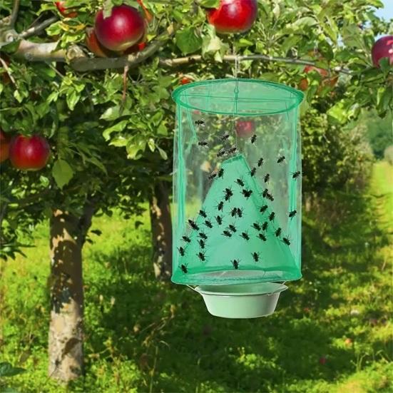 Hanging Fly Trap Indoor Outdoor Garden Farm Barn Ranch Foldable Fly Catcher Bag Heavy Duty Weather-proof Reusable Fly Control Green Cage