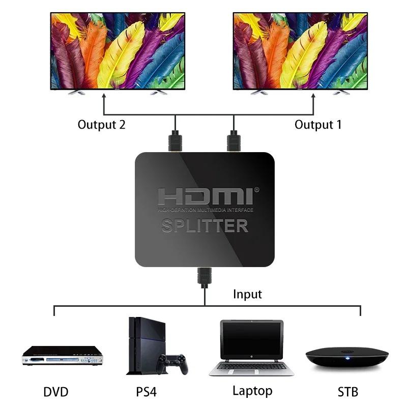 Разветвитель HDMI 4K 30 Гц 1x2 Переключатель HDMI 1 вход 2 выхода Видеораспределитель Разветвитель 1080P Двойной дисплей для ТВ ПК Ноутбука Монитора Проектора HDTV DVD PS3 Xbox