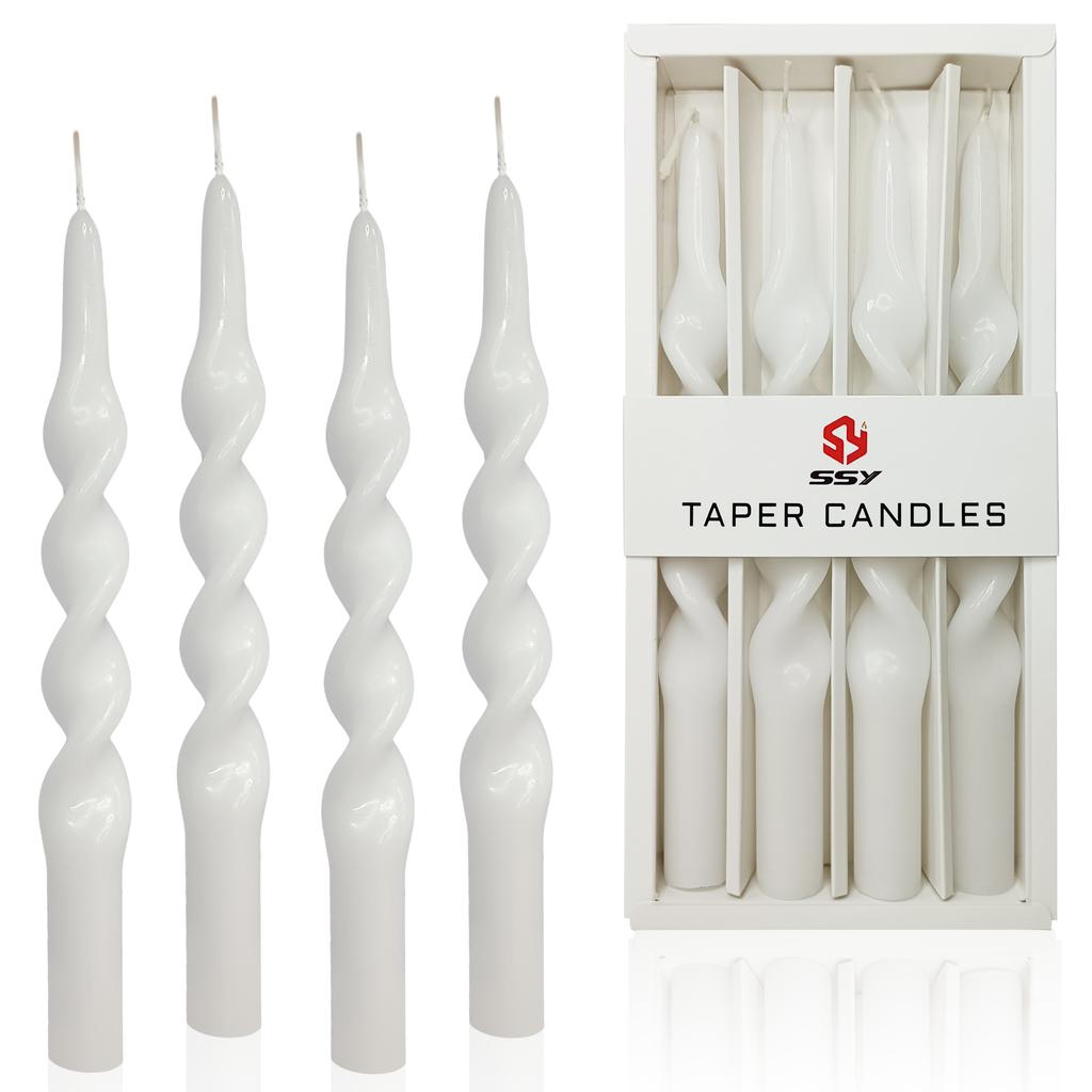 White Spiral Candlesticks Unscented -Set of 4 Twisted Candle Tapers for Holiday Wedding Party Home Dinner Decoration Party