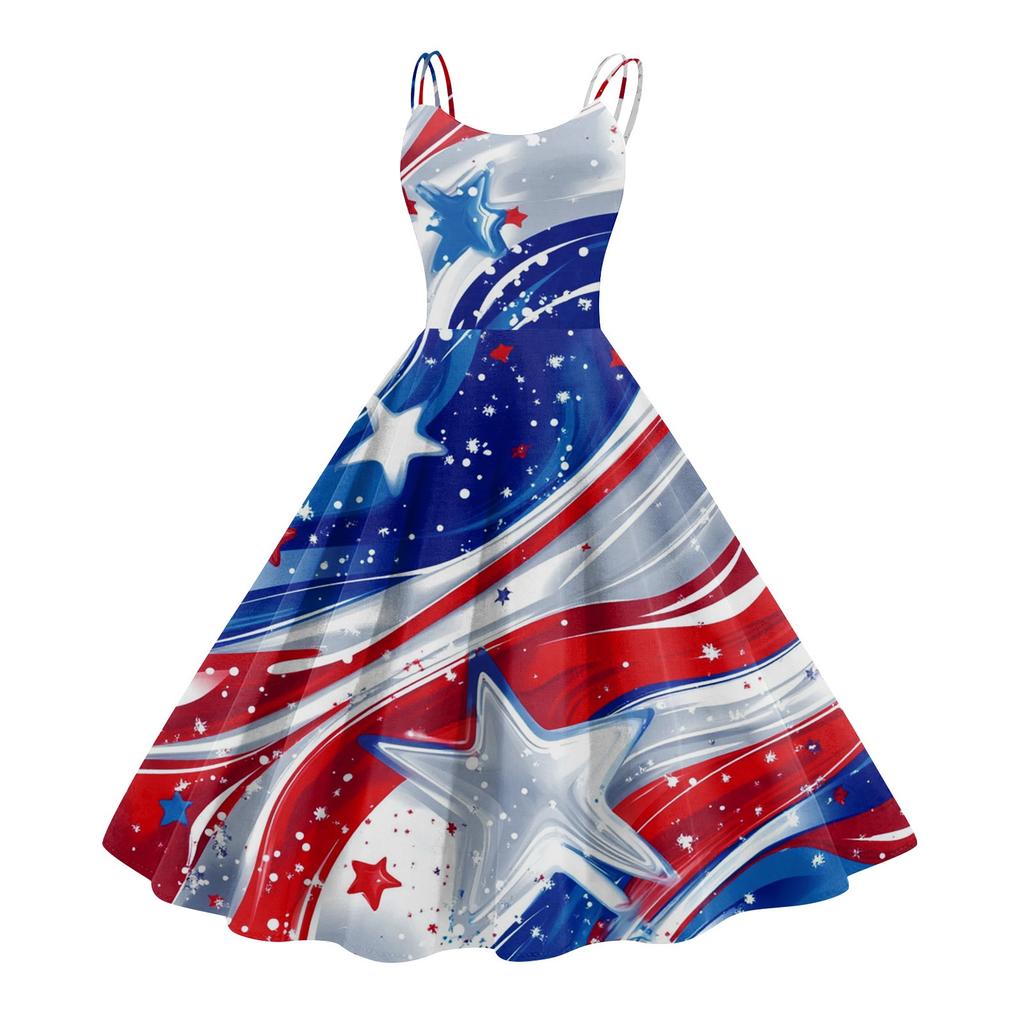 Женское сексуальное платье с открытыми плечами в стиле панк-винтаж с принтом «День независимости»