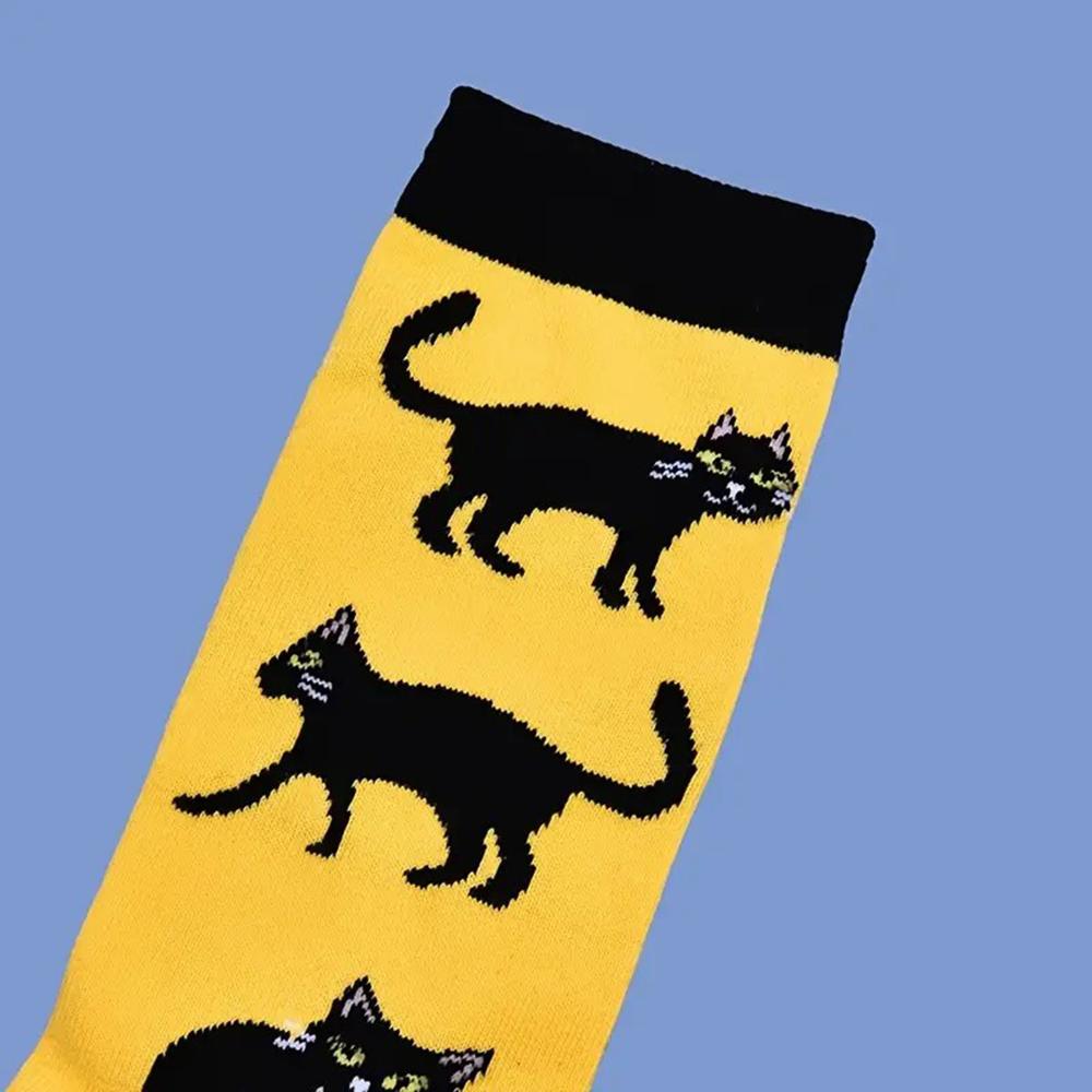 1/2 Pairs Cartoon Cat Pattern Men Cotton Mid Tube Socks Fashionable Printing Soft Comfortable Breathable Sports Leisure Socks
