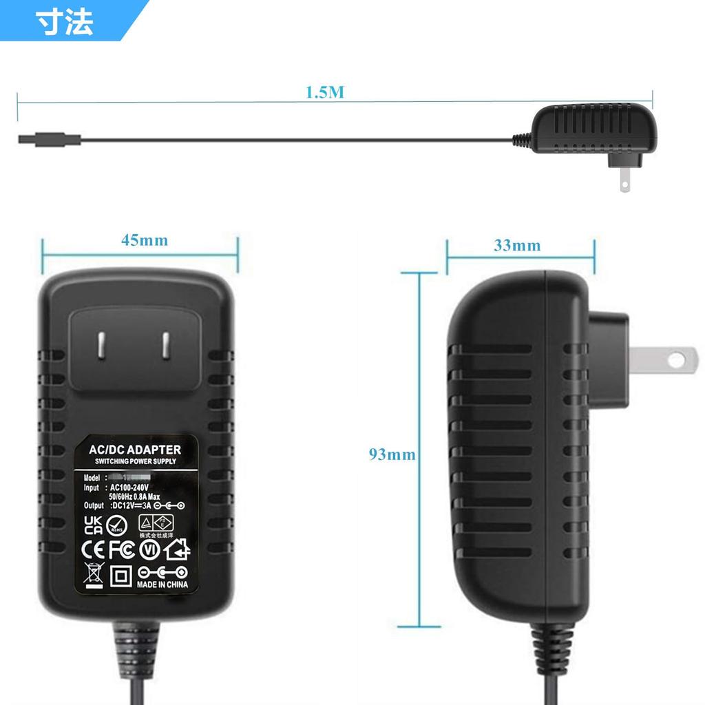 General Purpose 12V 3A AC Adapter DC12V Power Supply Compatible with 1A 2A 3A 11 Types Conversion Jack For Powering LED Strip Surveillance Cameras and