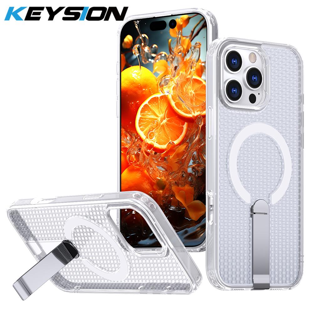 KEYSION Полый чехол с охлаждением MagSafe для iPhone 16 Pro Max 16Plus, магнитный, скрытая подставка, противоударный чехол для телефона