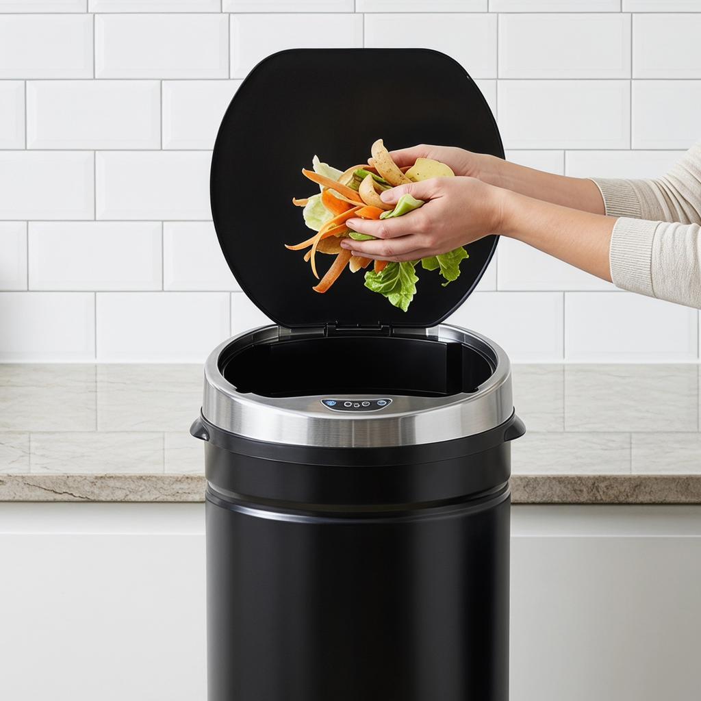50L Automatic Motion Sensor Rubbish Bin With Fingerprint Resistant Stainless Steel Black
