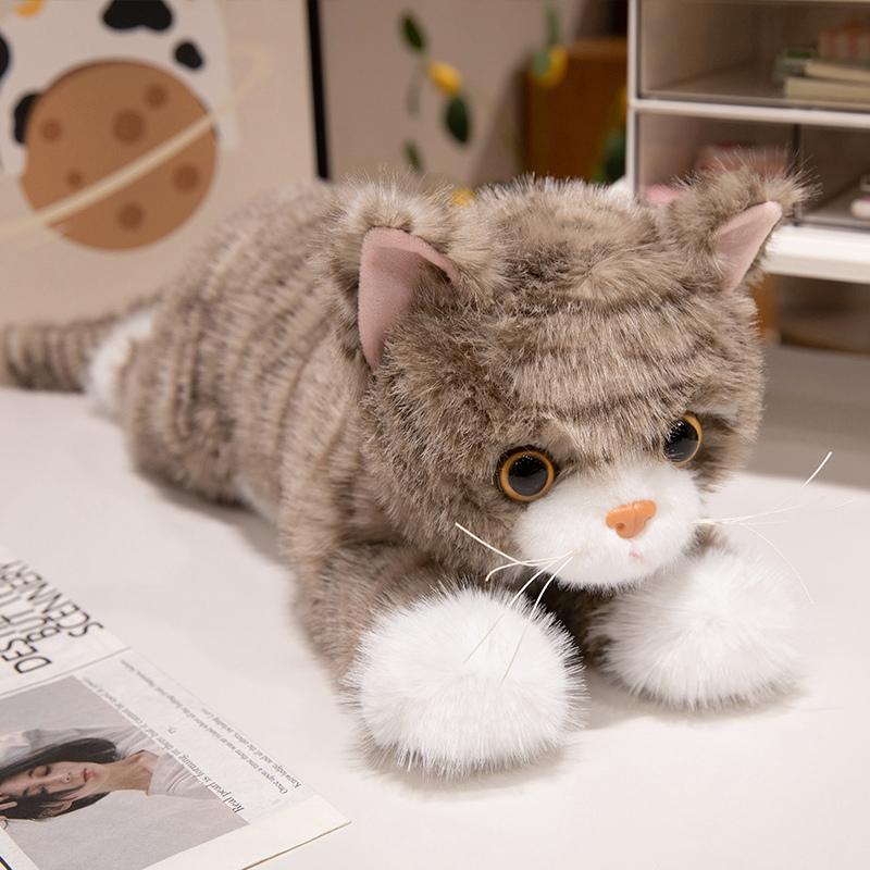 4555см Полосатый Лежащий Кот Плюшевая Игрушка Набитая Пушистый Мультяшный Животный Маленький Котенок Плюшевая Игрушка Успокаивающий Подарок на День Рождения