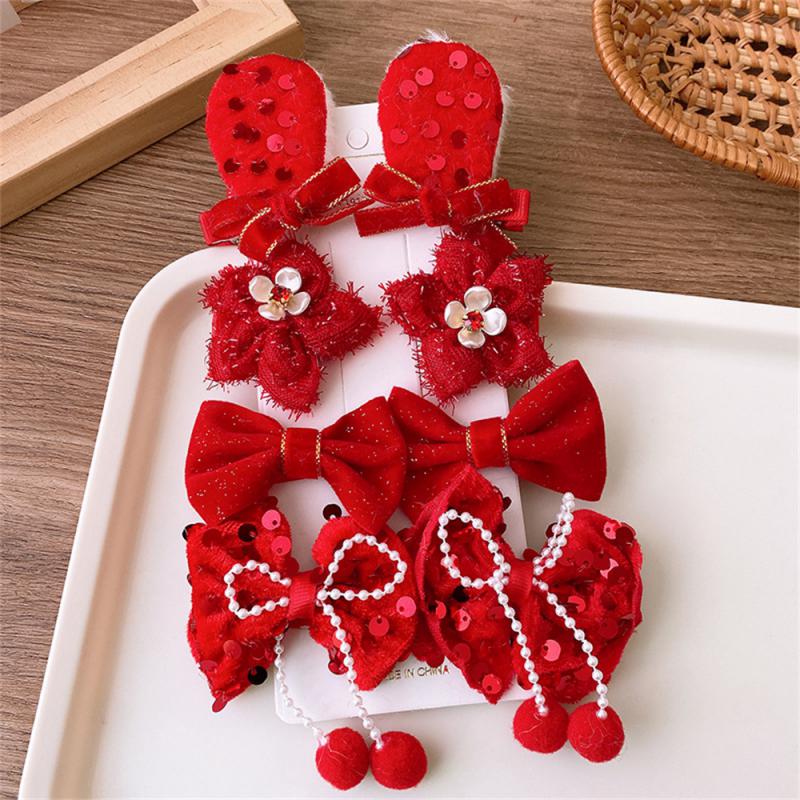 Детские новогодние заколки для волос в китайском стиле, милые плюшевые банты, кисточки, украшения, заколки, шпильки, аксессуары для волос в стиле ханьфу для девочек