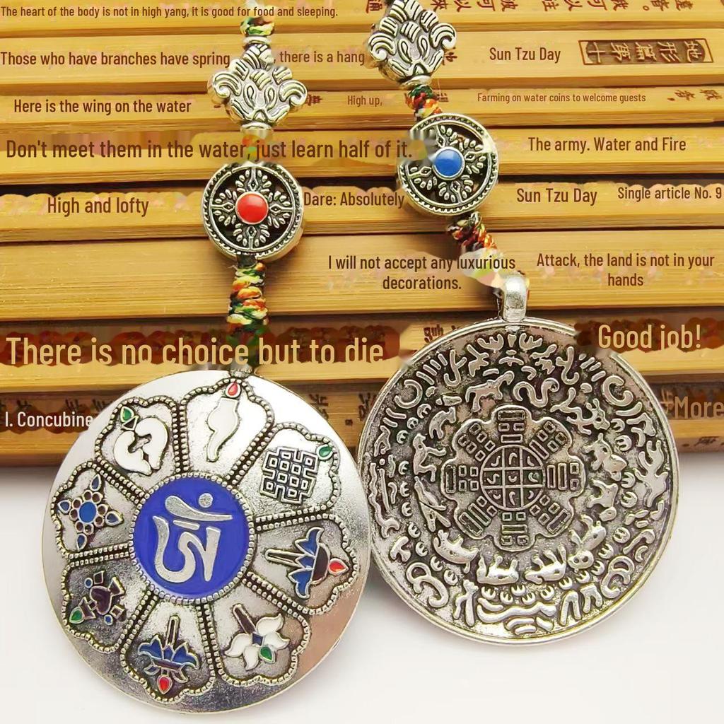 Retro Ethnic Tibetan Rotating Lotus Bell Pendant - Nine Palace Diamond Design for Scenic Tourism and Car Decoration