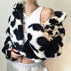 Womens Faux Fur Cardigan With Polka Dot Loose Fit High Neck Long Sleeve Coat Winter
