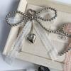 Sweet Lace Bowknot Keychain Imitation Pearls Beaded Pendant Keyring  Backpack Accessory