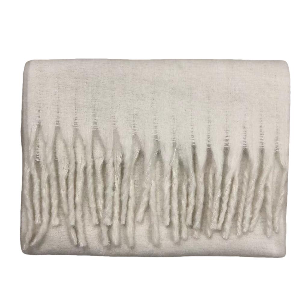 Solid Color Mohair Loop Yarn Scarf Women's Autumn and Winter New High-end Versatile Warm Scarf Shawl Dual-purpose