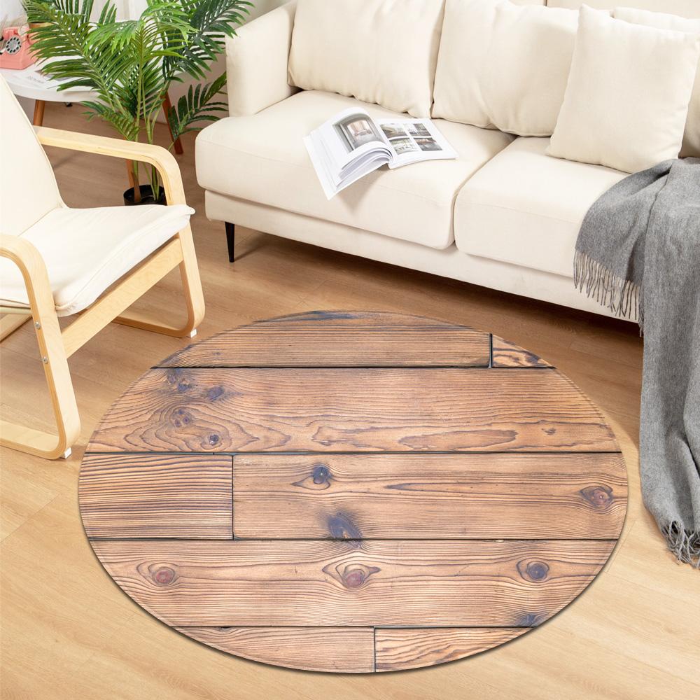 Круглый ковер с деревянным узором для дома, гостиной, спальни, кухни, ванной комнаты, украшения пола, противоскользящий ковер