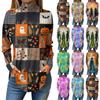 Ladies' Loose High Neck Printed Long Sleeved T-shirt Top Pullover For Halloween
