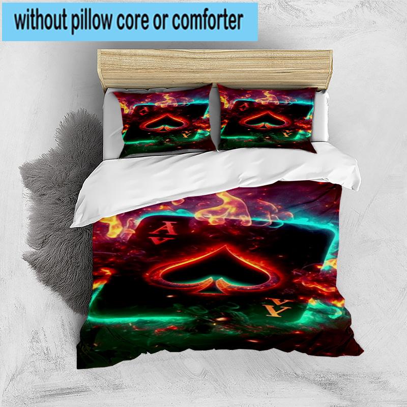 Flaming Poker Cards 3pcs Bedding,Including 1pc Duvet Cover And 2pcs Pillowcases Perfect for Christmas,Ideal for Bedroom, Dormitory