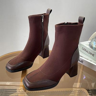 Модные женские ботинки с квадратным носком, прочная обувь для женщин, трендовые короткие ботинки-трубы на квадратном каблуке, высокие каблуки с застежкой-молнией, Zapatos De Mujer