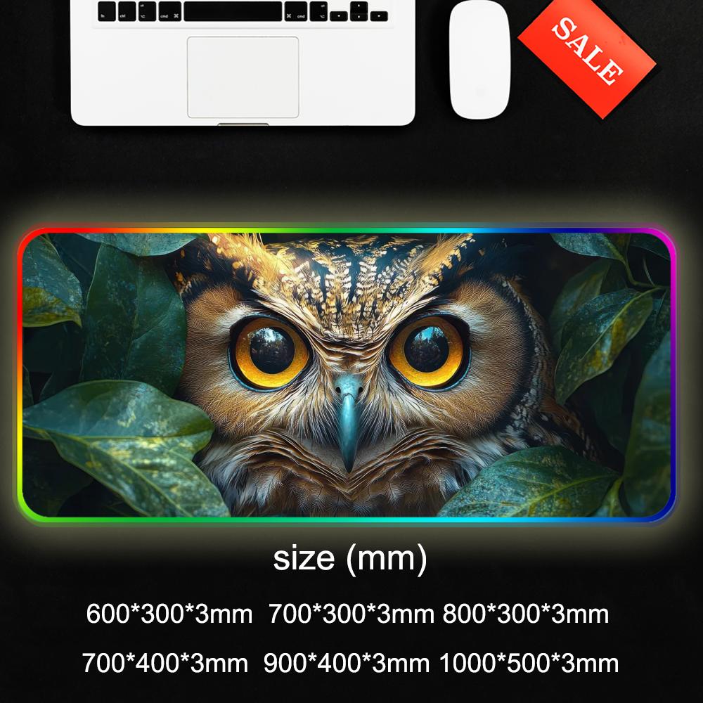 Art сова Коврик для мыши RGB Игровой коврик для мыши Большой светодиодный коврик Настольный коврик для ПК Светящийся коврик для мыши Большие коврики для клавиатуры Настольный коврик с подсветкой