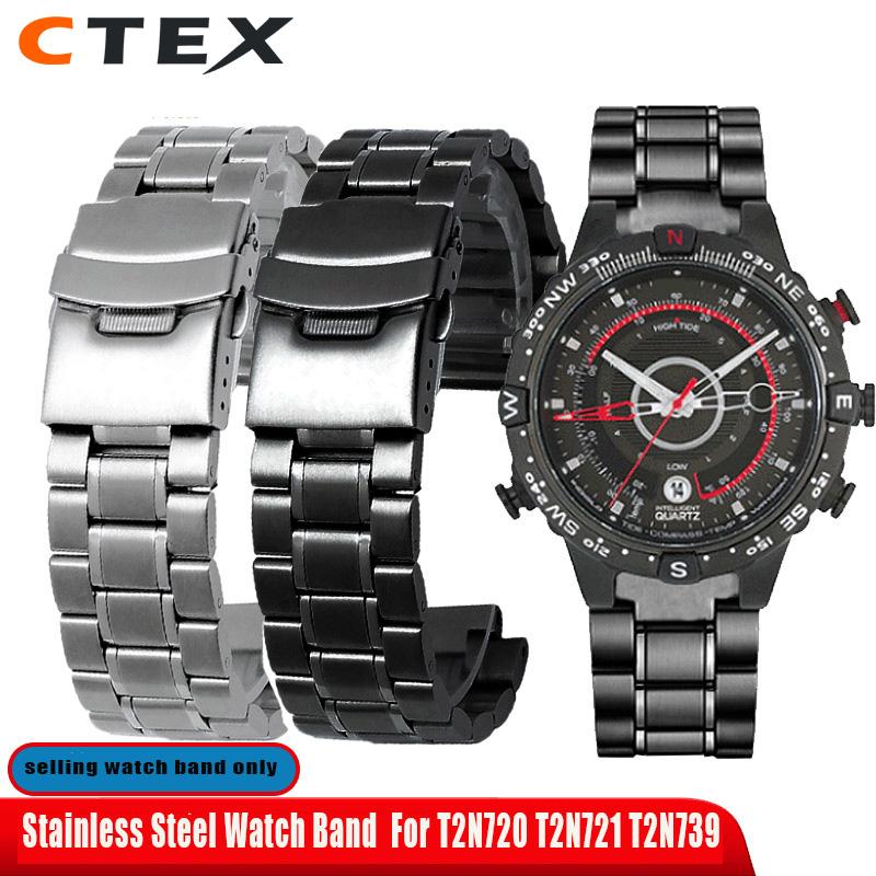 Браслет из нержавеющей стали для мужских часов TIMEX T2N720 T2N721 TW2R55500 T2N721 ремешок 24*16мм крепление серебристый черный браслет