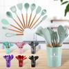 12-Piece Colorful Silicone Kitchenware Set with Wooden Handles – Includes Spoons and Spatulas