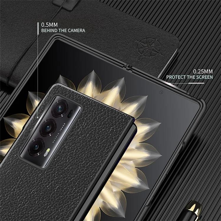 Чехол для телефона Honor Magic V2 5G из искусственной кожи с покрытием из ПК, текстура личи, прорезиненный противоударный чехол