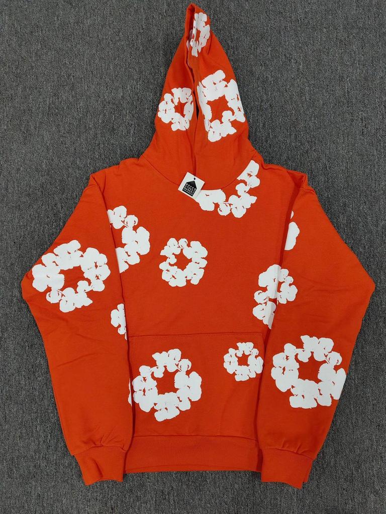 Худи из плотного хлопкового денима с цветочным принтом - Модная американская уличная куртка для мужчин