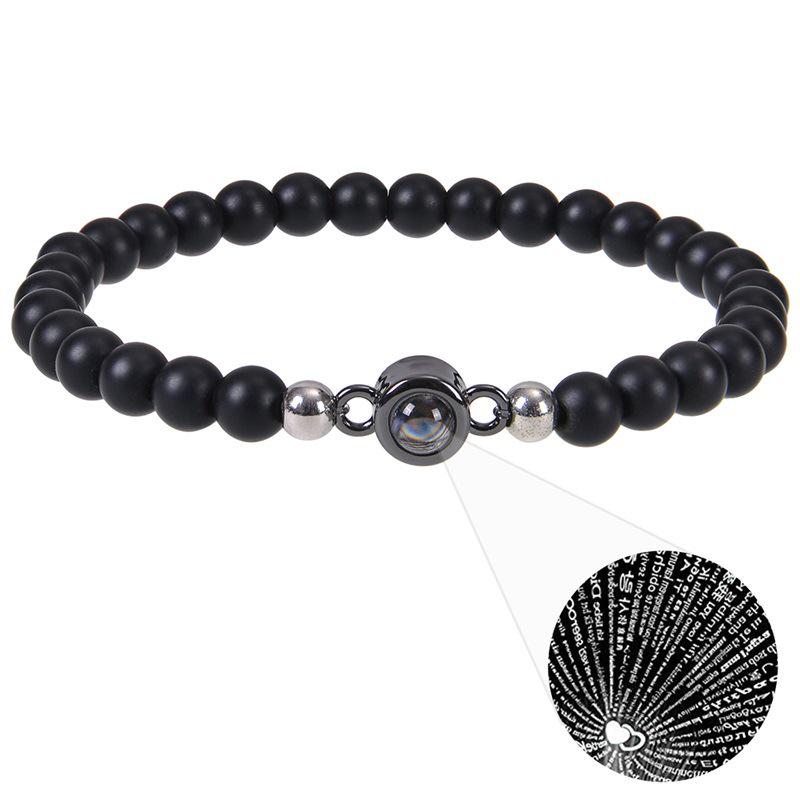 Браслет для пары с проекцией на 100 языках из натурального тигрового глаза 6 мм и зебрового камня