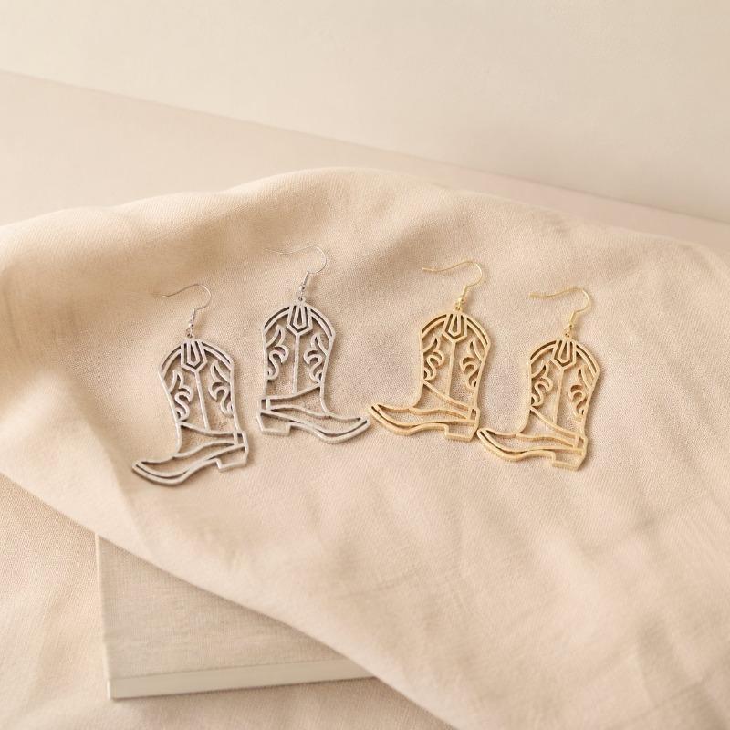 Vintage Creative Hollow Cowboy Boot Pendant Earrings Fashion Jewelry For Women