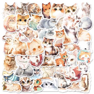 50 наклеек с акварельными кошками, милые мультяшные милые наклейки с домашними кошками, украшения для ноутбука