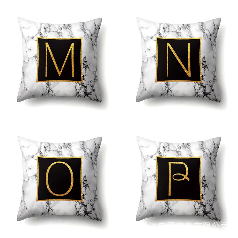 Полиэстеровая наволочка Домашняя Принт Мрамор Черный Золотой Наволочка 26 Английских Букв Наволочка