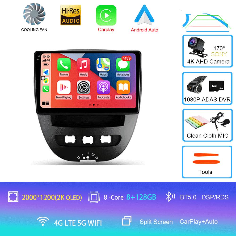 Car Radio Android 14 Carplay Auto Multimedia Player For Peugeot 107 Citroen C1 Toyota Aygo 2005 -2014 DSP Stereo 2din Head Unit