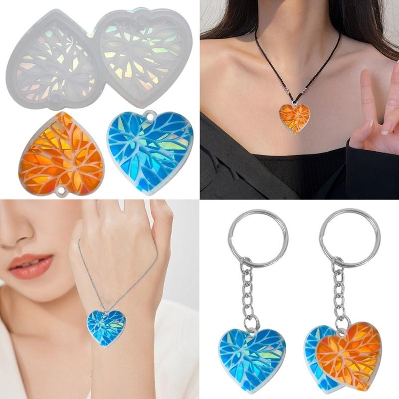 DIY Earring Holographic Silicone Mold Crystal Epoxy Resin Mold Heart Pendants Jewelry Making Casting Mold Decoration