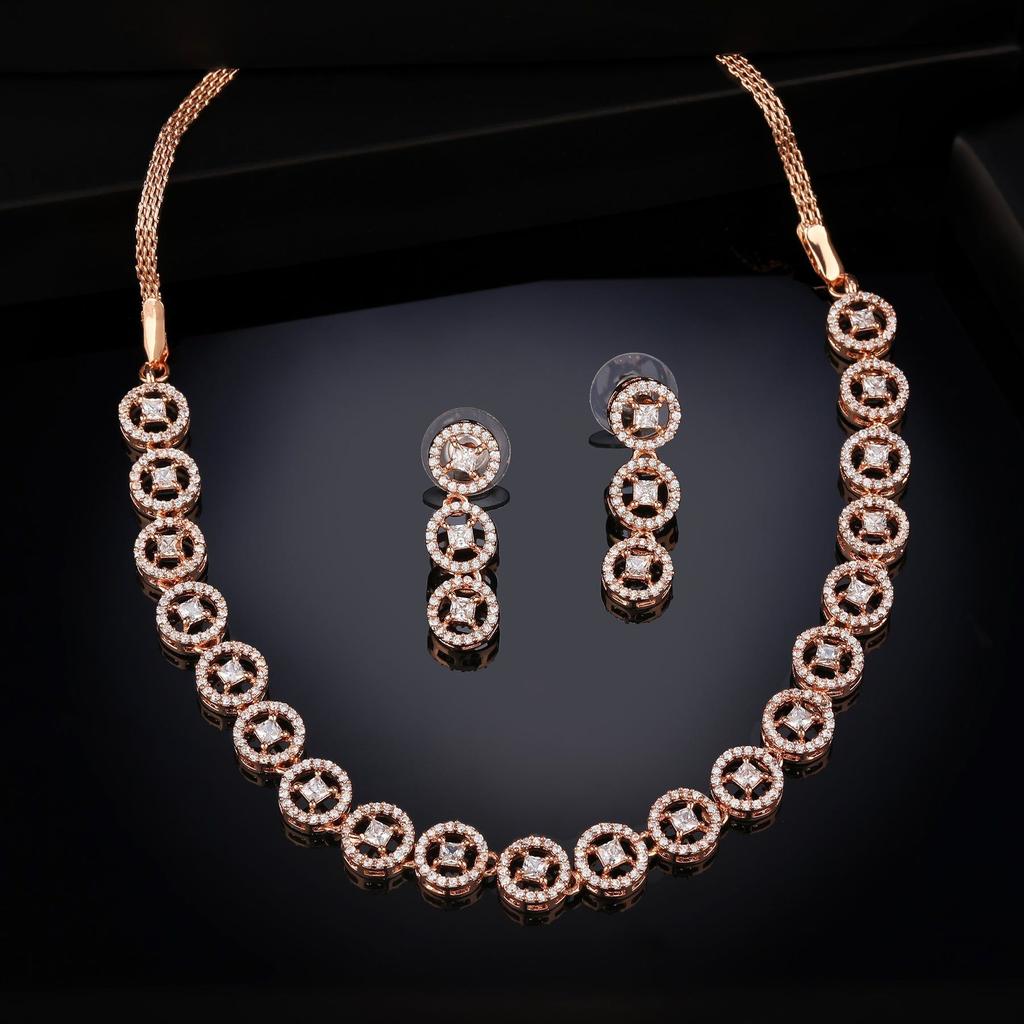 Комплект вращающегося блестящего ожерелья Estele с покрытием из розового золота и цирконием для женщин