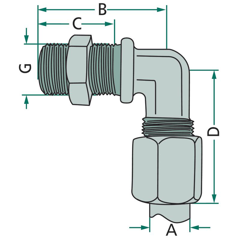 Connector, pneumatic angle threaded connector M22 8mm for WABCO 8938307700