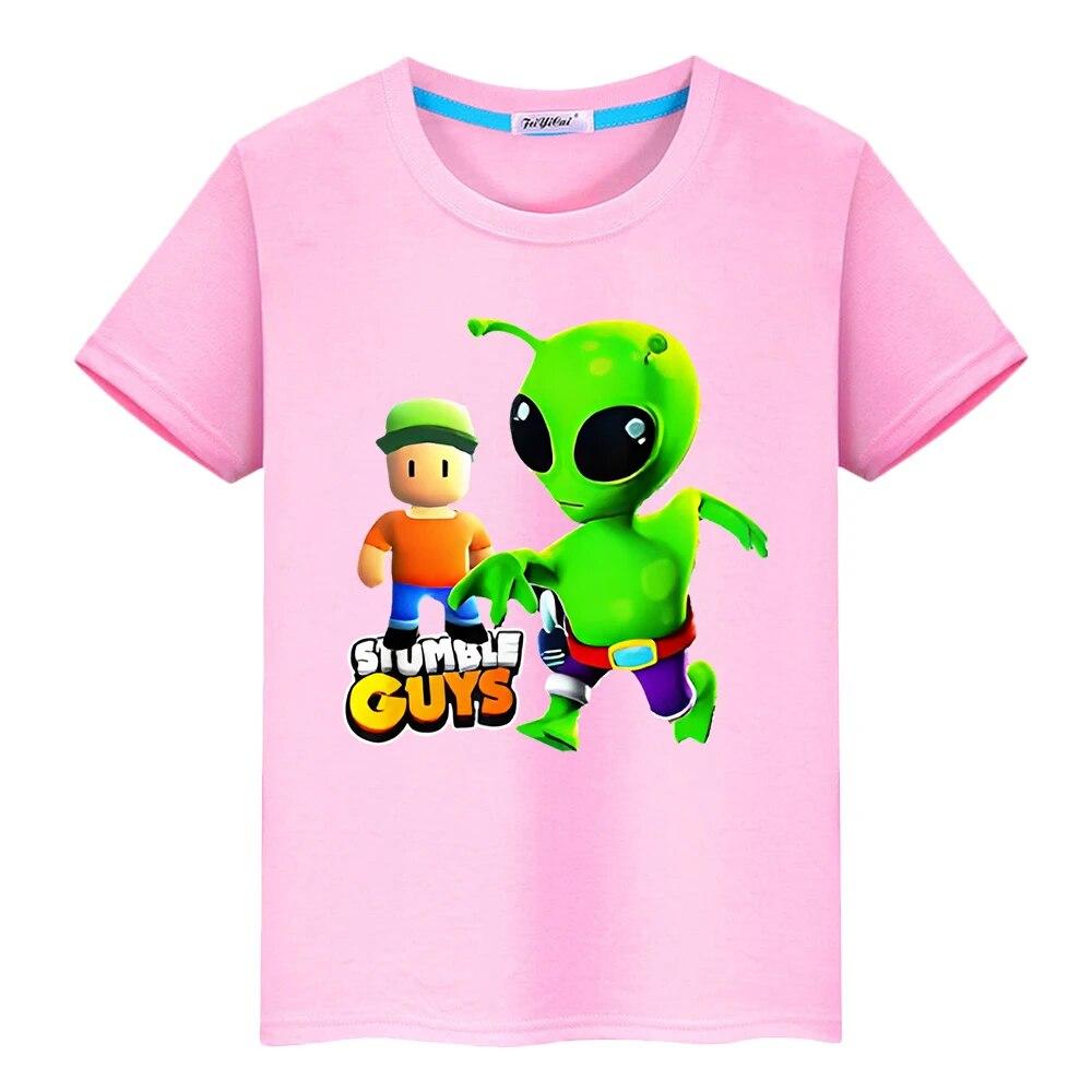 Kids 100% Cotton T-shirt  Stumble Guys Kawaii Short Print  Anime Tees Y2k One Piece Pride Tshirt Casual Tops Boys Girls Clothes