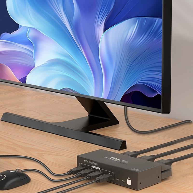 Металлический HDTV-переключатель для двойных мониторов, 4 USB 3.0 хаба, бесшовное переключение входов, повышает производительность