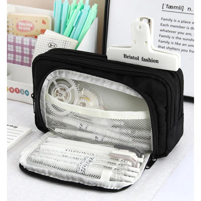 Front Window Ins Style Multi-layer Pencil Case Large Capacity Simple Stationery Bag Multifunctional Makeup Bag Storage Bag