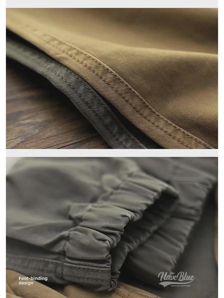 Японский ретро повседневный мужской комбинезон на завязках - свободные прямые брюки Nine-Point