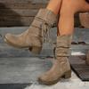 Женские полусапоги с бахромой, винтажные сапоги на массивном каблуке для верховой езды, модные ботильоны в западном стиле для женщин